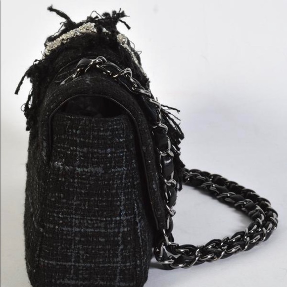 Chanel Black Tweed & Swarovski Crystal Fringe Flap - Picture 4 of 8
